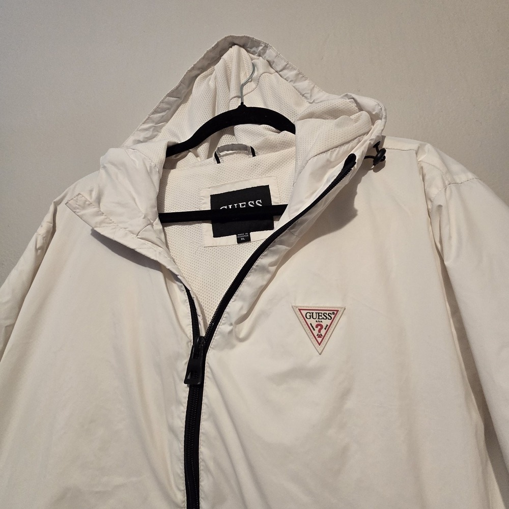 Guess Mens Windbreaker XLG White Logos Streetwear Skater Retro 90s Y2K Grunge - Picture 3 of 14